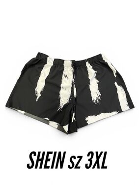 SHEIN Black and White Brushstroke Print Women's Shorts